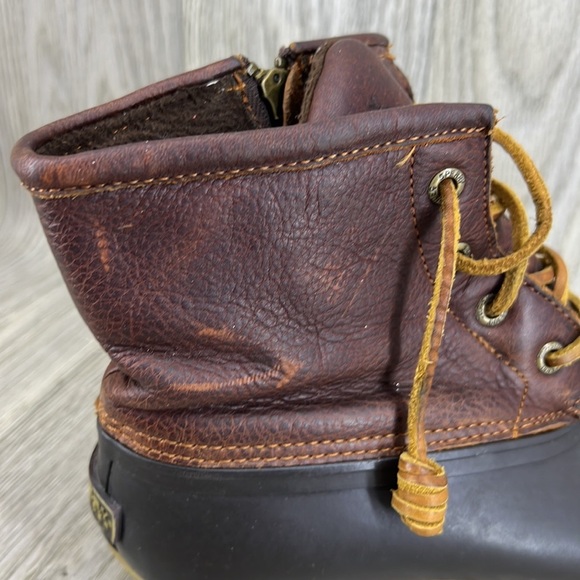 SPERRY MID CALF RAIN BOOTS SALTWATER CROC LEATHER DARK BROWN - Picture 10 of 10